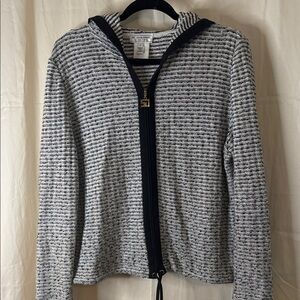 St. John Sport Black & White Knit Zip-Up Hoodie